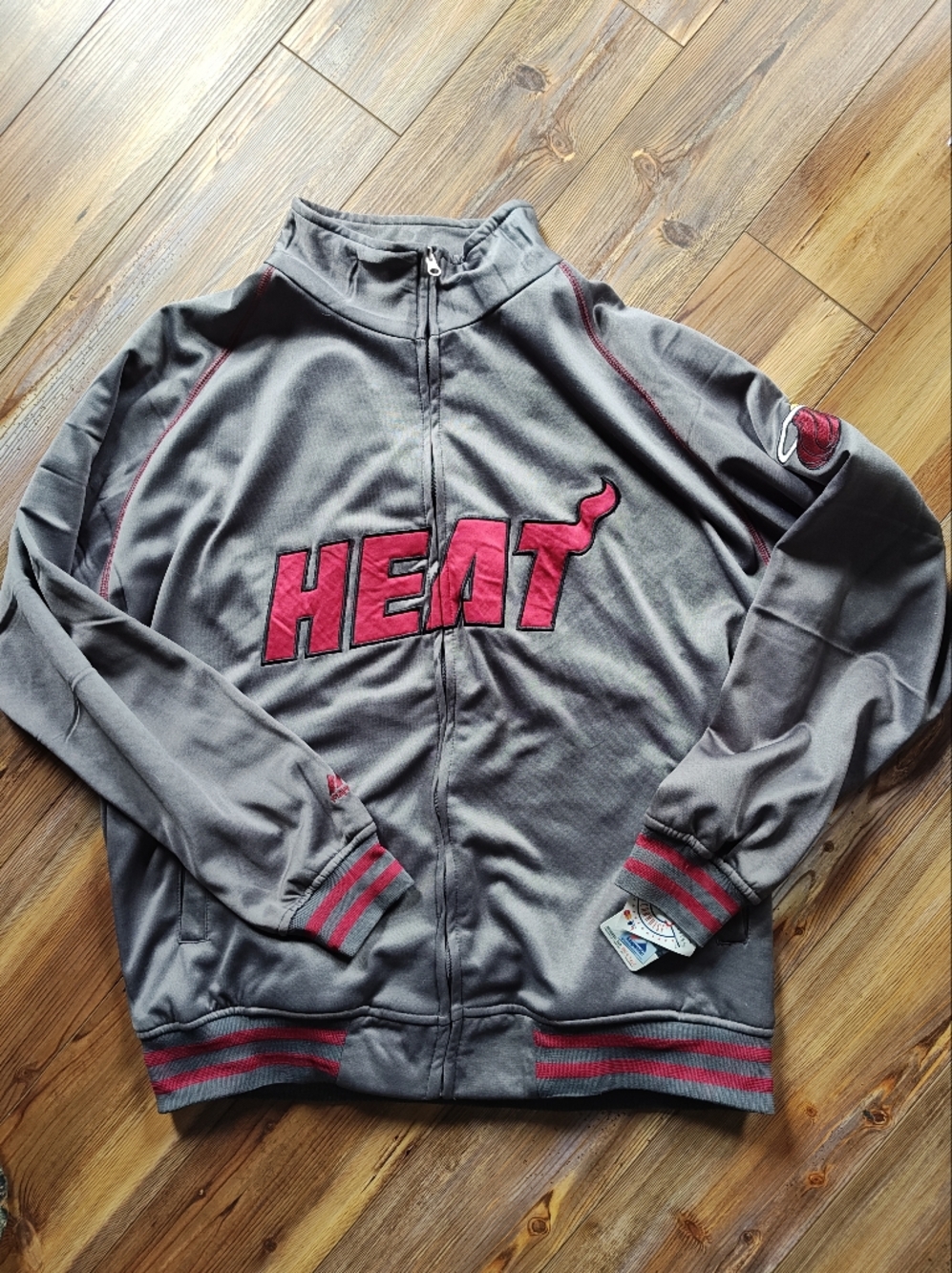 Majestic Gray Track Jacket with Red Stripe Accents